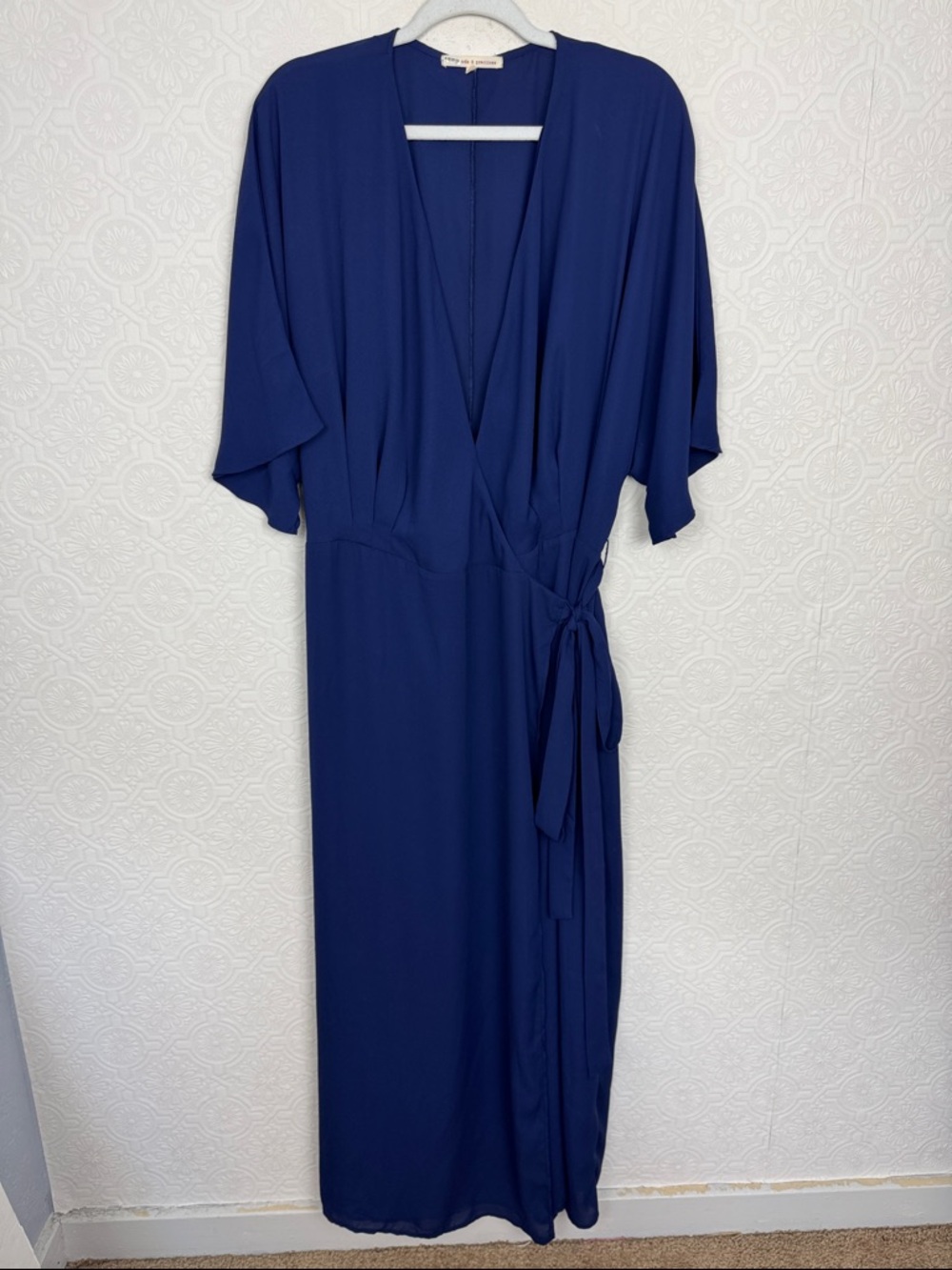 Standards & Practices Blue Wrap Maxi Dress 2X Plus Size Short Sleeve Tie Waist